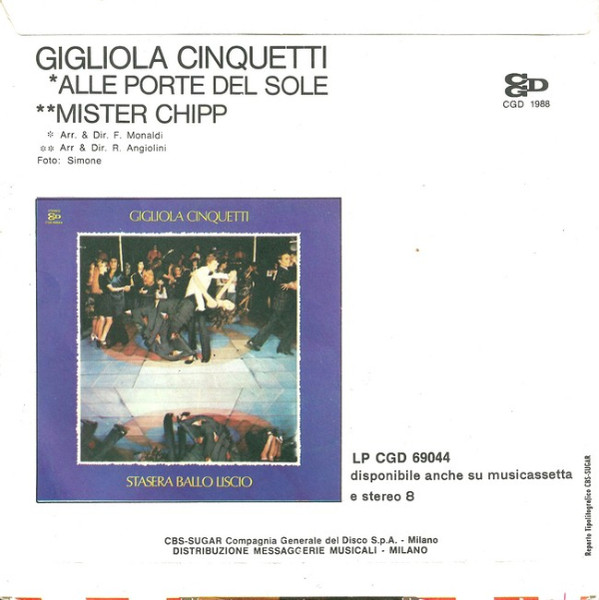 Gigliola Cinquetti - Alle Porte Del Sole | CGD (CGD 1988) - 2