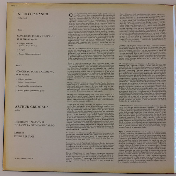 Niccolò Paganini - Arthur Grumiaux - Piero Bellugi - Orchestre National De L'Opéra De Monte-Carlo - Concerti Per Violino N. 1 & 4 | Philips (6500 411) - 2