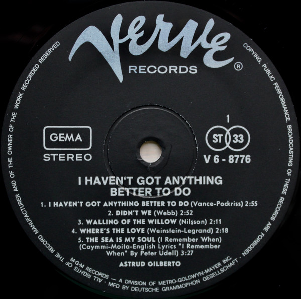 Astrud Gilberto - I Haven't Got Anything Better To Do | Verve Records (V6-8776) - 3