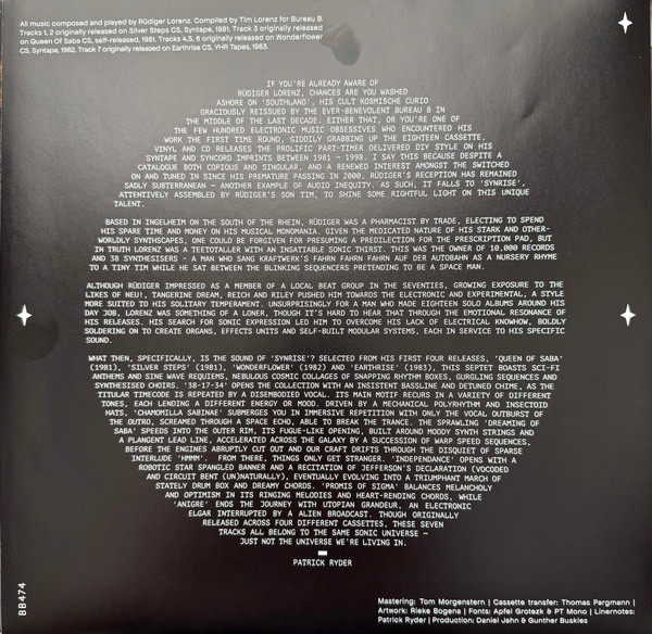 Rüdiger Lorenz - Synrise - Early Tape Recordings 1981-83 | Bureau B (BB 474) - 3 Rüdiger Lorenz - Synrise - Early Tape Recordings 1981-83 | Bureau B (BB 474) - 3