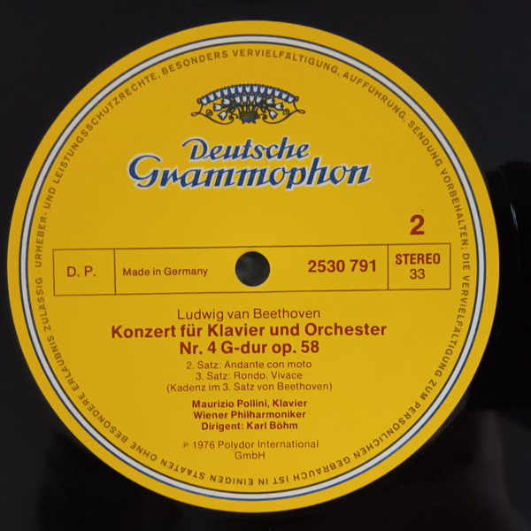 Maurizio Pollini · Karl Böhm , Ludwig van Beethoven , Wiener Philharmoniker = Wiener Philharmoniker - Klavierkonzert · Piano Concerto No.4 | Deutsche Grammophon (2530 791) - 4