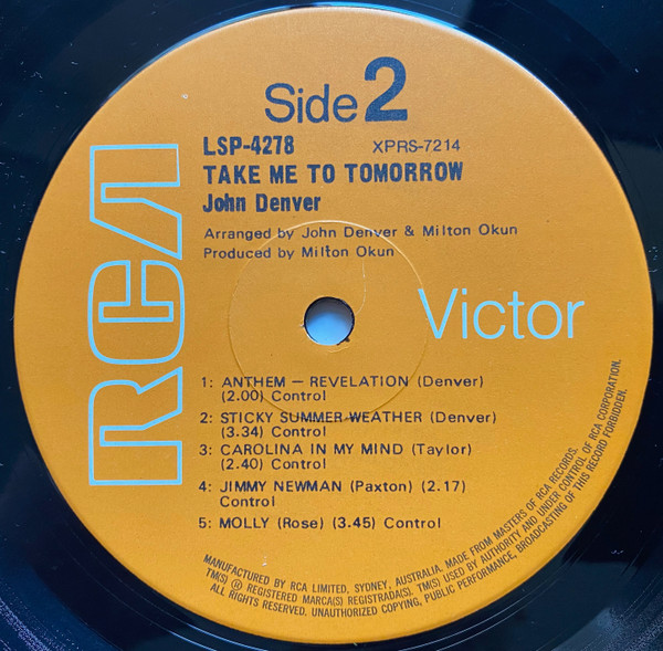 John Denver - Take Me To Tomorrow | RCA Victor (LSP-4278) - 4 John Denver - Take Me To Tomorrow | RCA Victor (LSP-4278) - 4
