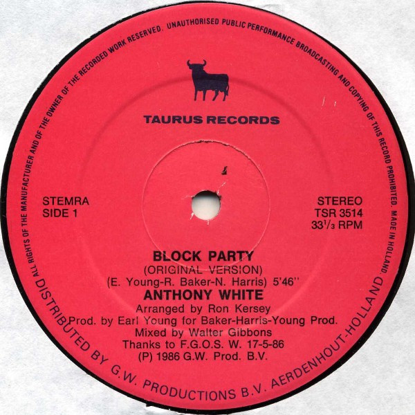 Anthony White / Instant Funk - Block Party  / (Just Because) You'll Be Mine | Taurus Records (TSR 3514)