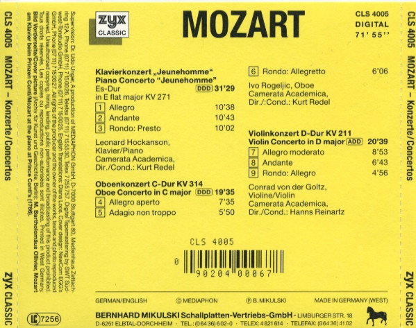 Wolfgang Amadeus Mozart - Konzerte / Concertos | ZYX Classic (CLS 4005) - 2 Wolfgang Amadeus Mozart - Konzerte / Concertos | ZYX Classic (CLS 4005) - 2