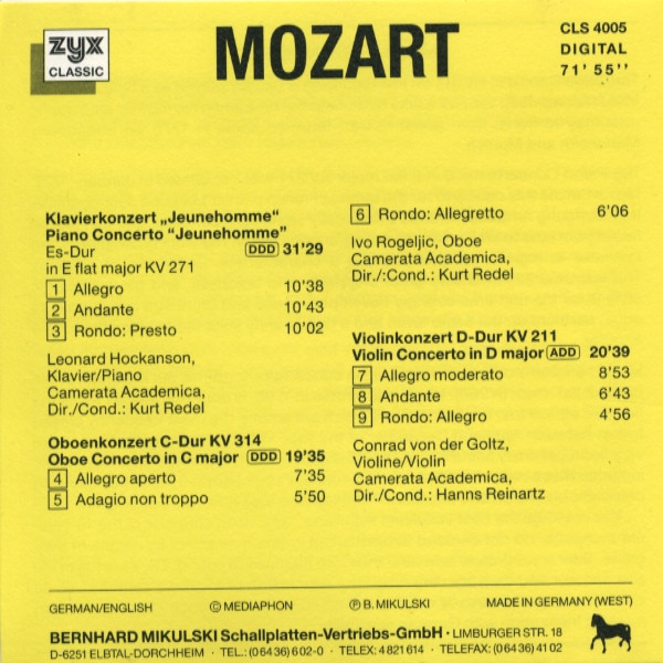 Wolfgang Amadeus Mozart - Konzerte / Concertos | ZYX Classic (CLS 4005) - 3 Wolfgang Amadeus Mozart - Konzerte / Concertos | ZYX Classic (CLS 4005) - 3