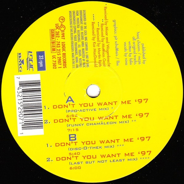 Disc-O-Thek - Don't You Want Me '97 | Logic Records (LOC 262) - 2