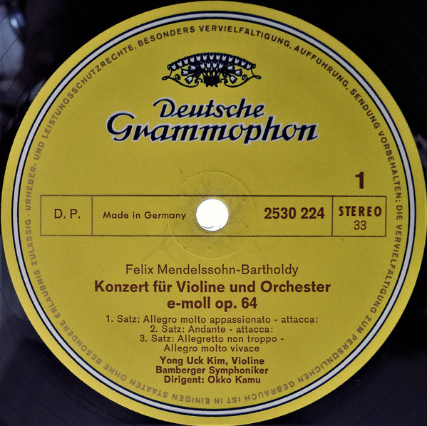 Felix Mendelssohn-Bartholdy • Max Bruch - Yong Uck Kim , Bamberger Symphoniker • Okko Kamu - Violinkonzerte = Violin Concertos | Deutsche Grammophon (2530 224) - 3