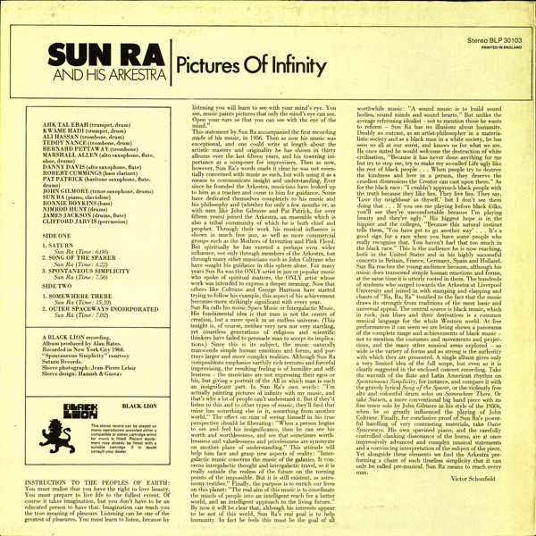 The Sun Ra Arkestra - Pictures Of Infinity | Black Lion Records (BLP 30103) - 2 The Sun Ra Arkestra - Pictures Of Infinity | Black Lion Records (BLP 30103) - 2