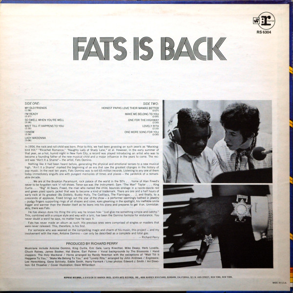 Fats Domino - Fats Is Back | Reprise Records (RS 6304) Fats Domino - Fats Is Back | Reprise Records (RS 6304)