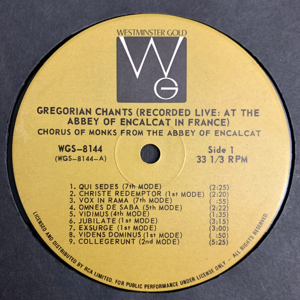 Chœur Des Moines De L'Abbaye D'En-Calcat - Gregorian Chants (Recorded Live At The Abbey Of Encalcat, France) [Vinyl] | Westminster Gold (WGS-8144) - 3
