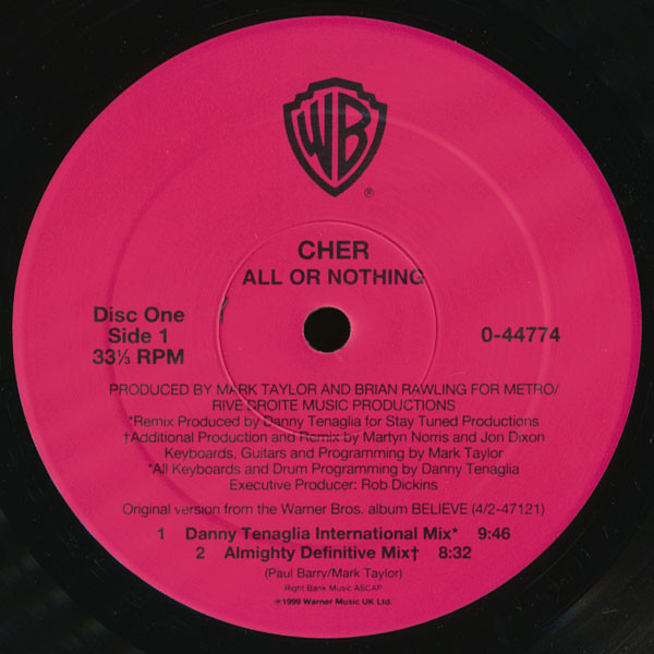 Cher - All Or Nothing / Dov'é L'Amore | Warner Bros. Records (0-44774) - 2