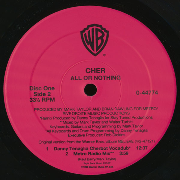 Cher - All Or Nothing / Dov'é L'Amore | Warner Bros. Records (0-44774) - 3