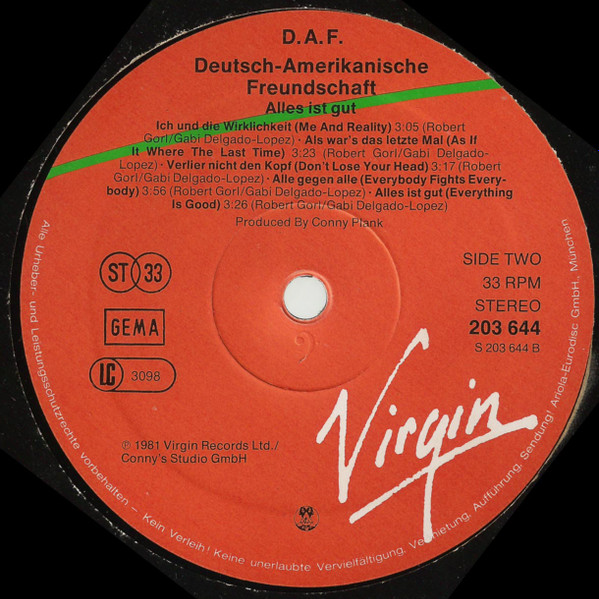 Deutsch Amerikanische Freundschaft - Alles Ist Gut | Virgin (203 644) - 4 Deutsch Amerikanische Freundschaft - Alles Ist Gut | Virgin (203 644) - 4