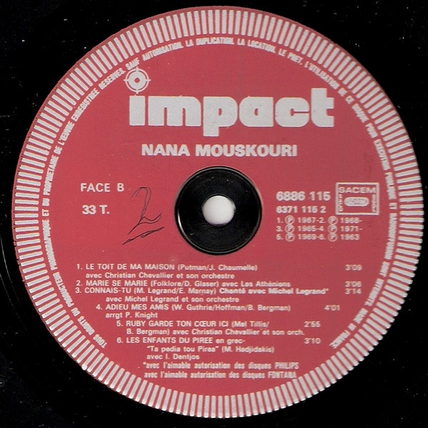 Nana Mouskouri - Nana Mouskouri [Vinyl] | Impact (6886 115) - 4