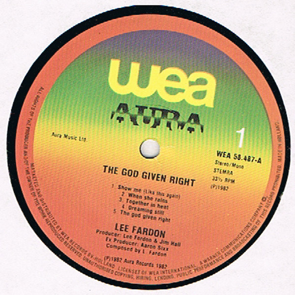 Lee Fardon - The God Given Right | WEA (58.487) - 2
