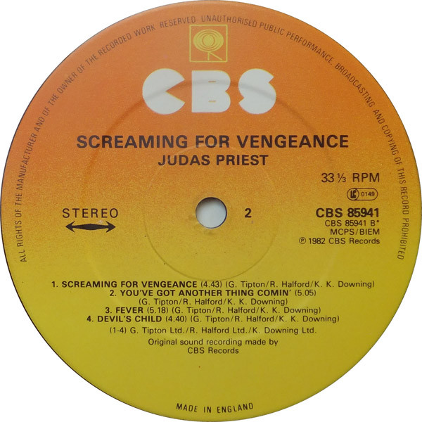 Judas Priest - Screaming For Vengeance | CBS (CBS 85941) - 4