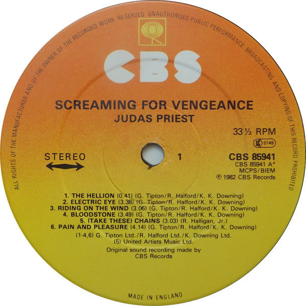 Judas Priest - Screaming For Vengeance | CBS (CBS 85941) - 3