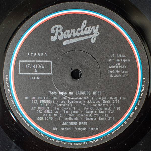 Jacques Brel - Solo Hubo Un Jacques Brel | Barclay (17.1418/6) - 3
