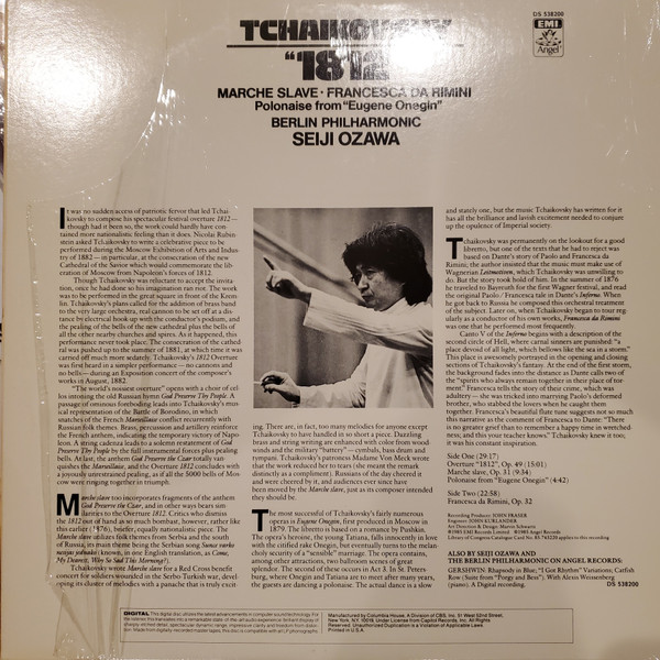 Pyotr Ilyich Tchaikovsky , Berliner Philharmoniker , Seiji Ozawa - "1812" / Marche Slave / Francesca Da Rimini / Polonaise From "Eugene Onegin" | Angel Records (DS 538200) - 2 Pyotr Ilyich Tchaikovsky , Berliner Philharmoniker , Seiji Ozawa - "1812" / Marche Slave / Francesca Da Rimini / Polonaise From "Eugene Onegin" | Angel Records (DS 538200) - 2