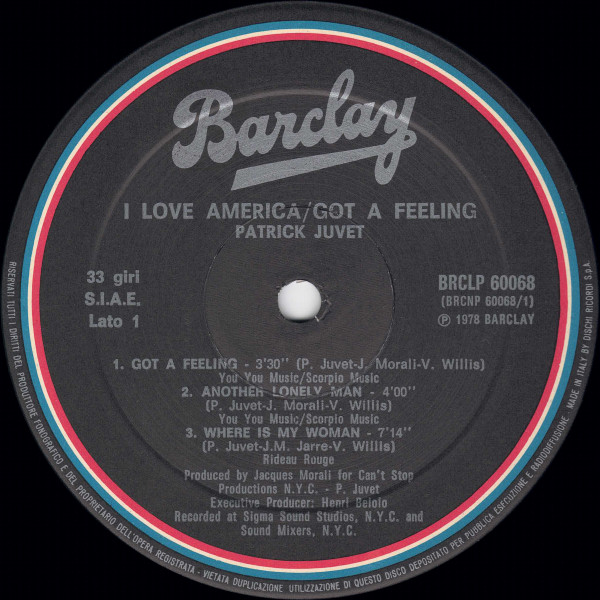 Patrick Juvet - Got A Feeling - I Love America | Barclay (BRCLP 60068) - main