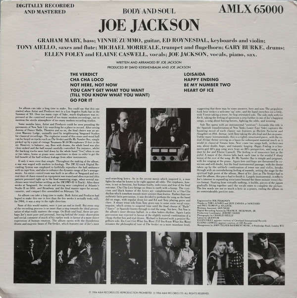 Joe Jackson - Body And Soul | A&M Records (AMLX 65000) - 2