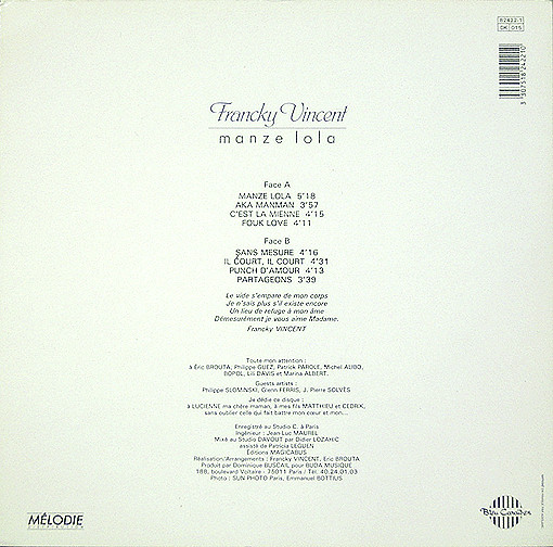 Francky Vincent - Manze Lola | Bleu Caraïbes (82422-1) - 2 Francky Vincent - Manze Lola | Bleu Caraïbes (82422-1) - 2