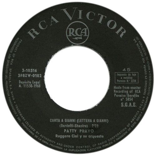 Patty Pravo - La Bambola / Carta A Gianni | RCA Victor (3-103 16) - 4