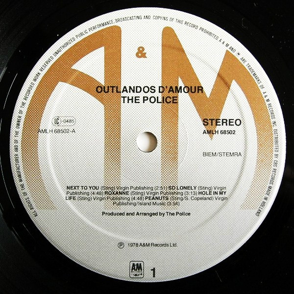 The Police - Outlandos D'Amour | A&M Records (AMLH 68502) - 4