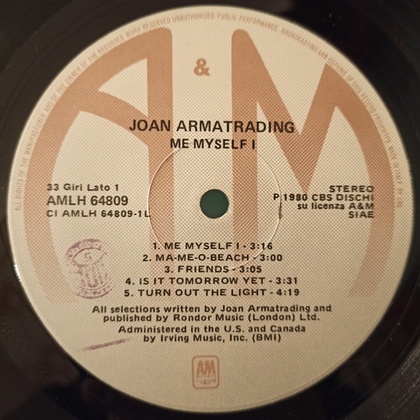 Joan Armatrading - Me Myself I | A&M Records (AMLH 64809) - 3