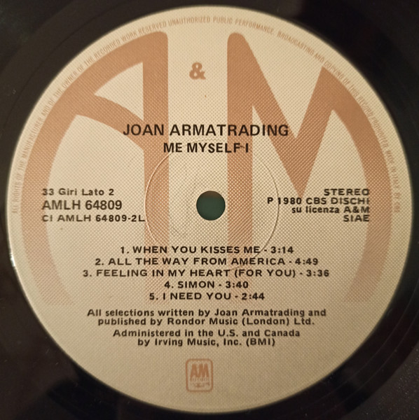 Joan Armatrading - Me Myself I | A&M Records (AMLH 64809) - 4