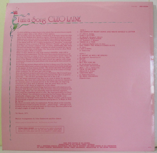 Cleo Laine - I Am A Song | RCA Victor (MSL102306) - 2 Cleo Laine - I Am A Song | RCA Victor (MSL102306) - 2