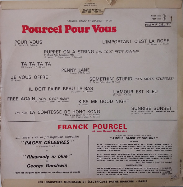 Franck Pourcel Et Son Grand Orchestre - Pourcel Pour Vous (Amour, Danse Et Violons N° 28) | La Voix De Son Maître (FELP 326) - 2 Franck Pourcel Et Son Grand Orchestre - Pourcel Pour Vous (Amour, Danse Et Violons N° 28) | La Voix De Son Maître (FELP 326) - 2