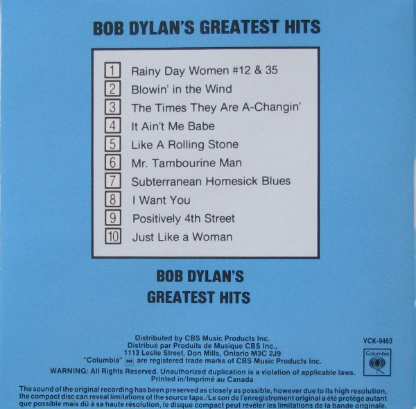 Bob Dylan - Bob Dylan's Greatest Hits | CBS (CK 9463) - 3 Bob Dylan - Bob Dylan's Greatest Hits | CBS (CK 9463) - 3