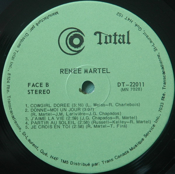 Renée Martel - Tu N'Es Plus Là [Vinyl] | Disques Total (DT-22011) - 4