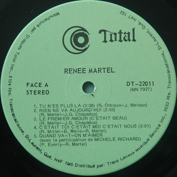 Renée Martel - Tu N'Es Plus Là [Vinyl] | Disques Total (DT-22011) - 3