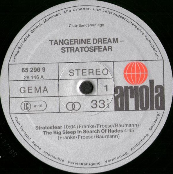 Tangerine Dream - Stratosfear | Ariola (65 290 9) - 3