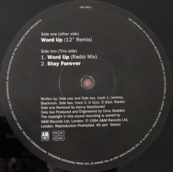 Gun - Word Up | A&M Records (580 665-1) - 3