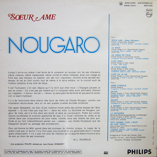 Claude Nougaro - Soeur Âme [Vinyl] | Philips (6397 029) - 3