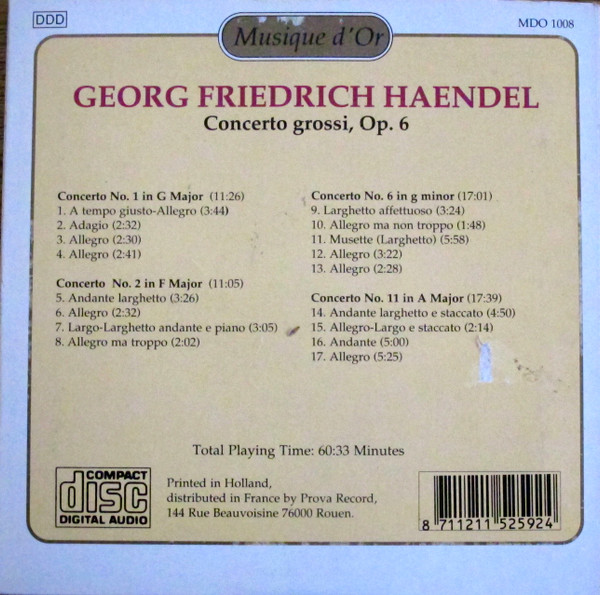Georg Friedrich Händel - Concerti Grossi, Op.6 | Musique d'Or (MDO 1008) - 2