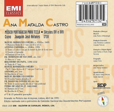 Ana Mafalda Castro , Cravo Joaquim José Antunes - Música Portuguesa Para Tecla - Séculos XVI e XVII | EMI Classics (5 69713 2) - 2