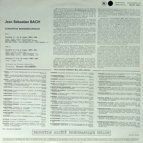 Johann Sebastian Bach , Netherlands Chamber Orchestra , Szymon Goldberg - Concertos Brandebourgeos Vol. 1. Concertos 1 - 2 et 3 | Fontana (700.033 WGY) - 2