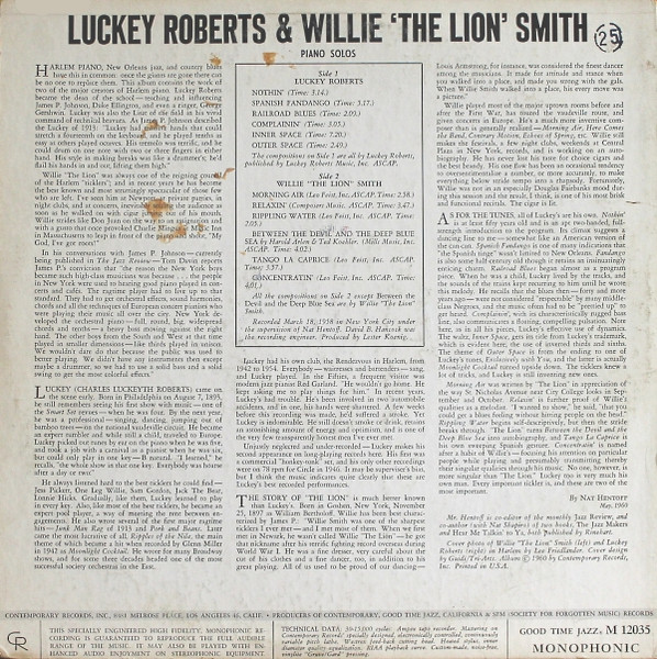 Charles "Luckey" Roberts & Willie "The Lion" Smith - Luckey & The Lion: Harlem Piano Solos By Luckey Roberts & Willie 'The Lion' Smith | Good Time Jazz (M12035) - 2