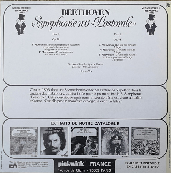 Ludwig van Beethoven , Wiener Symphoniker - Direction: Otto Klemperer - Symphonie Nr. 6 In F-dur, Op. 68 "Pastorale" | Mr. Pickwick (MPD 908) - 2