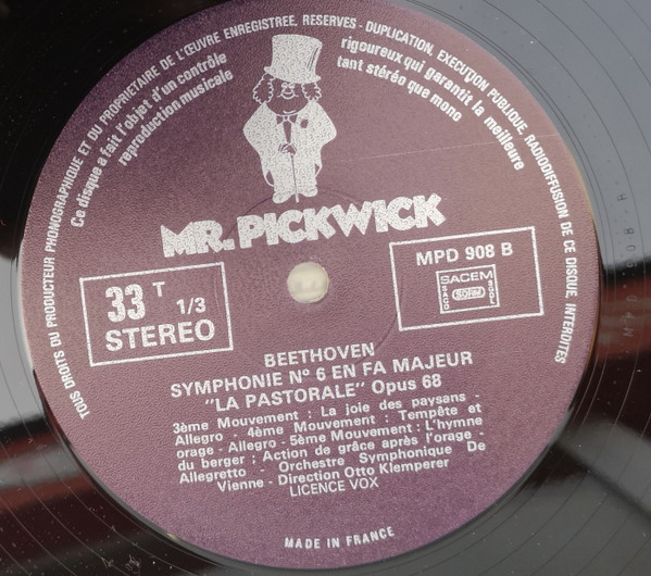 Ludwig van Beethoven , Wiener Symphoniker - Direction: Otto Klemperer - Symphonie Nr. 6 In F-dur, Op. 68 "Pastorale" | Mr. Pickwick (MPD 908) - 4