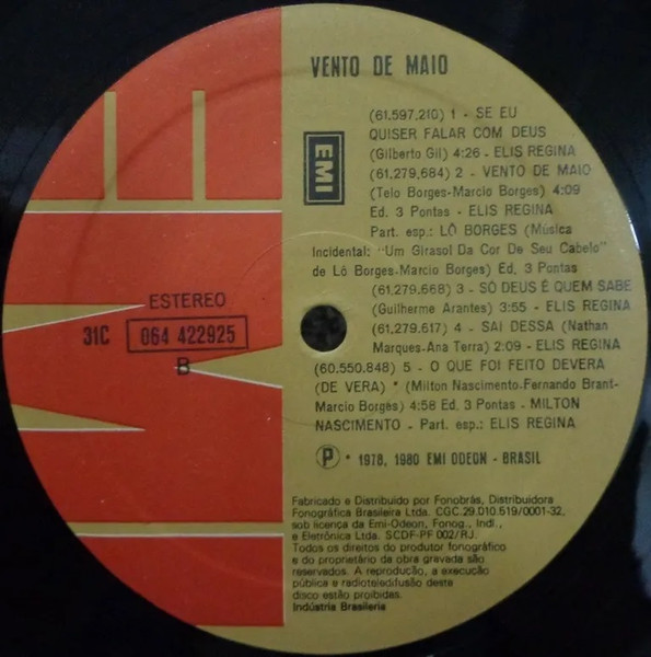 Elis Regina - Vento De Maio [Vinyl] | EMI (31C 064 422925) - 4