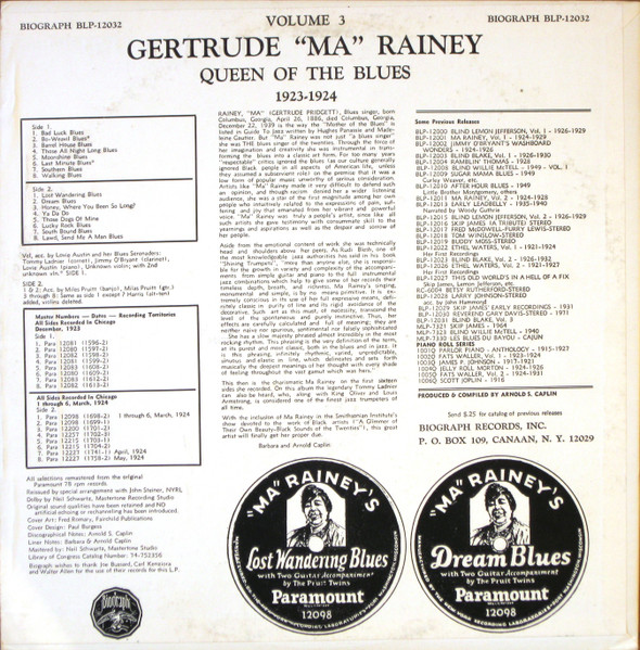 Ma Rainey - Queen Of The Blues (Volume 3 1923-1924) | Biograph (BLP-12032) - 2 Ma Rainey - Queen Of The Blues (Volume 3 1923-1924) | Biograph (BLP-12032) - 2