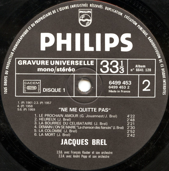 Jacques Brel - Ne Me Quitte Pas | Philips (6641 128) - 4