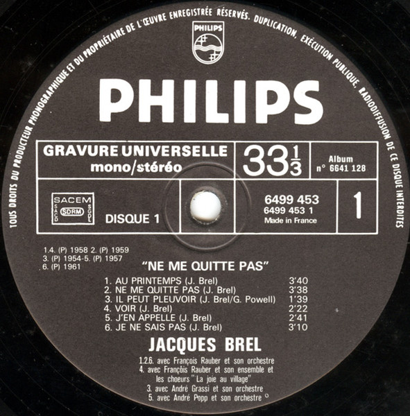 Jacques Brel - Ne Me Quitte Pas | Philips (6641 128) - 3