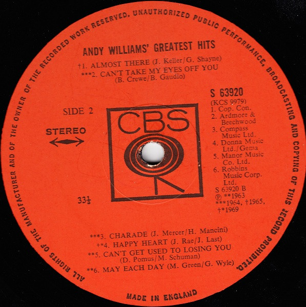 Andy Williams - Andy Williams' Greatest Hits | CBS (63920) - 4 Andy Williams - Andy Williams' Greatest Hits | CBS (63920) - 4