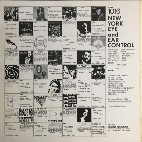 Albert Ayler , Don Cherry , John Tchicai , Roswell Rudd , Gary Peacock , Sunny Murray - New York Eye And Ear Control | Base Record (ESP 1016) - 2 Albert Ayler , Don Cherry , John Tchicai , Roswell Rudd , Gary Peacock , Sunny Murray - New York Eye And Ear Control | Base Record (ESP 1016) - 2